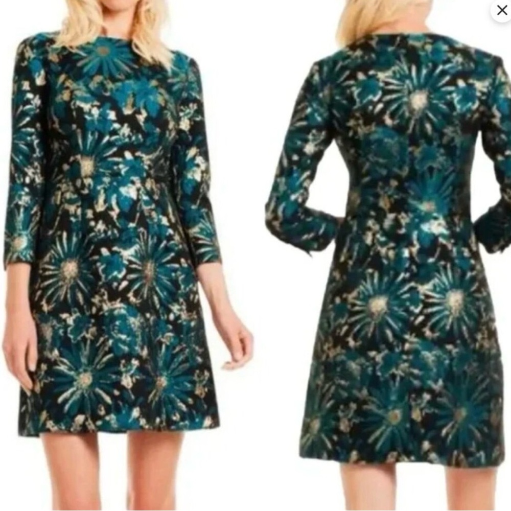 NWT New Trina Turk Moonrise metallic jacquard dress Size 10 $398 - Picture 2 of 4